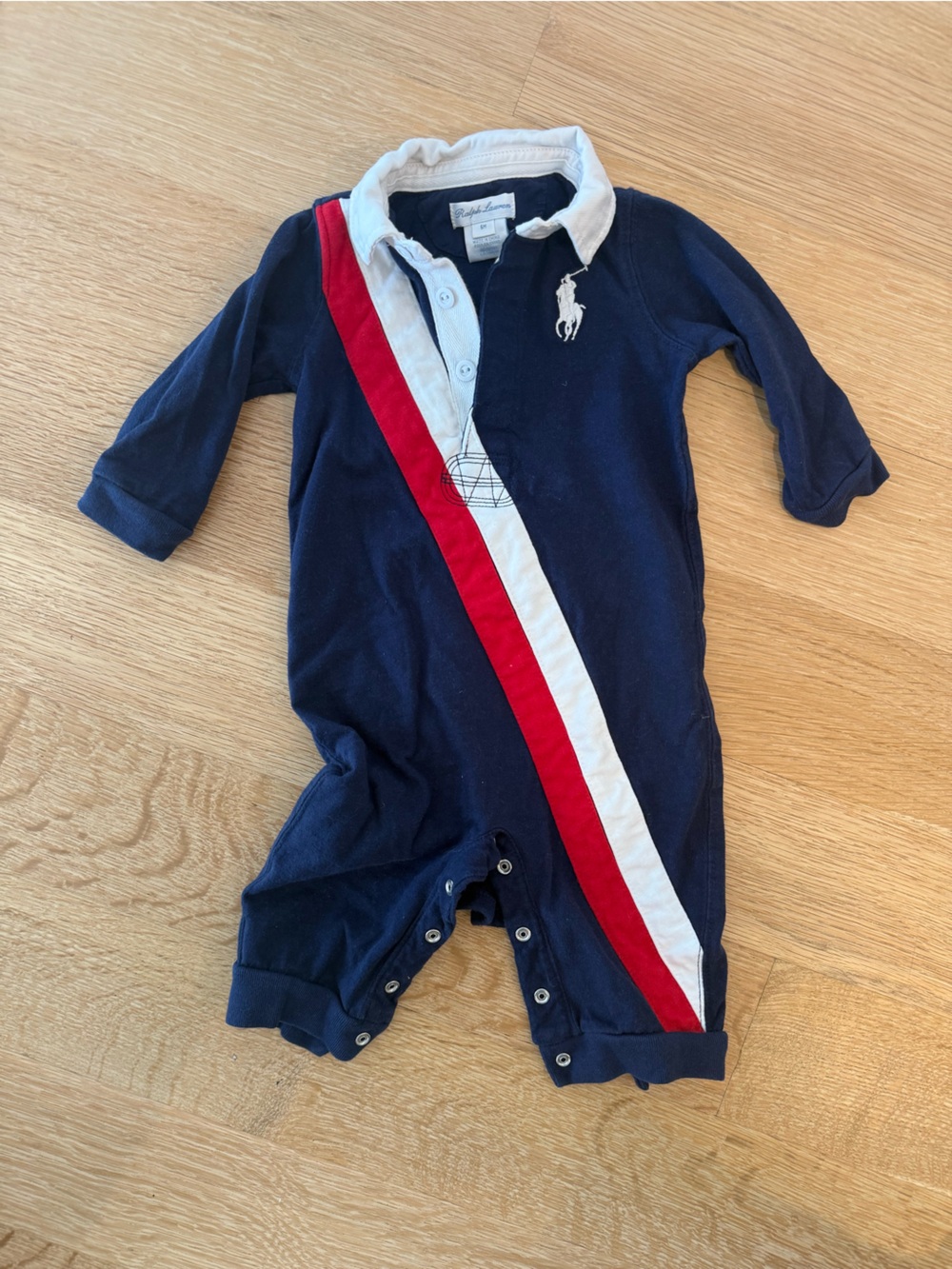 Ralph Lauren Baby Rugby Navy, Red & White Logo Romper size 6M